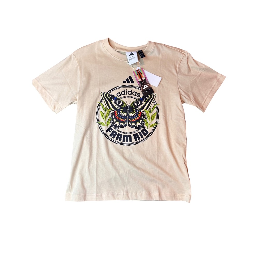 Adidas Farm Rio Womens Butterfly Graphic Tee Sand Strata JL8614 Small NWT